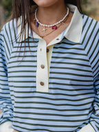 Light Blue Striped Oversized Polo