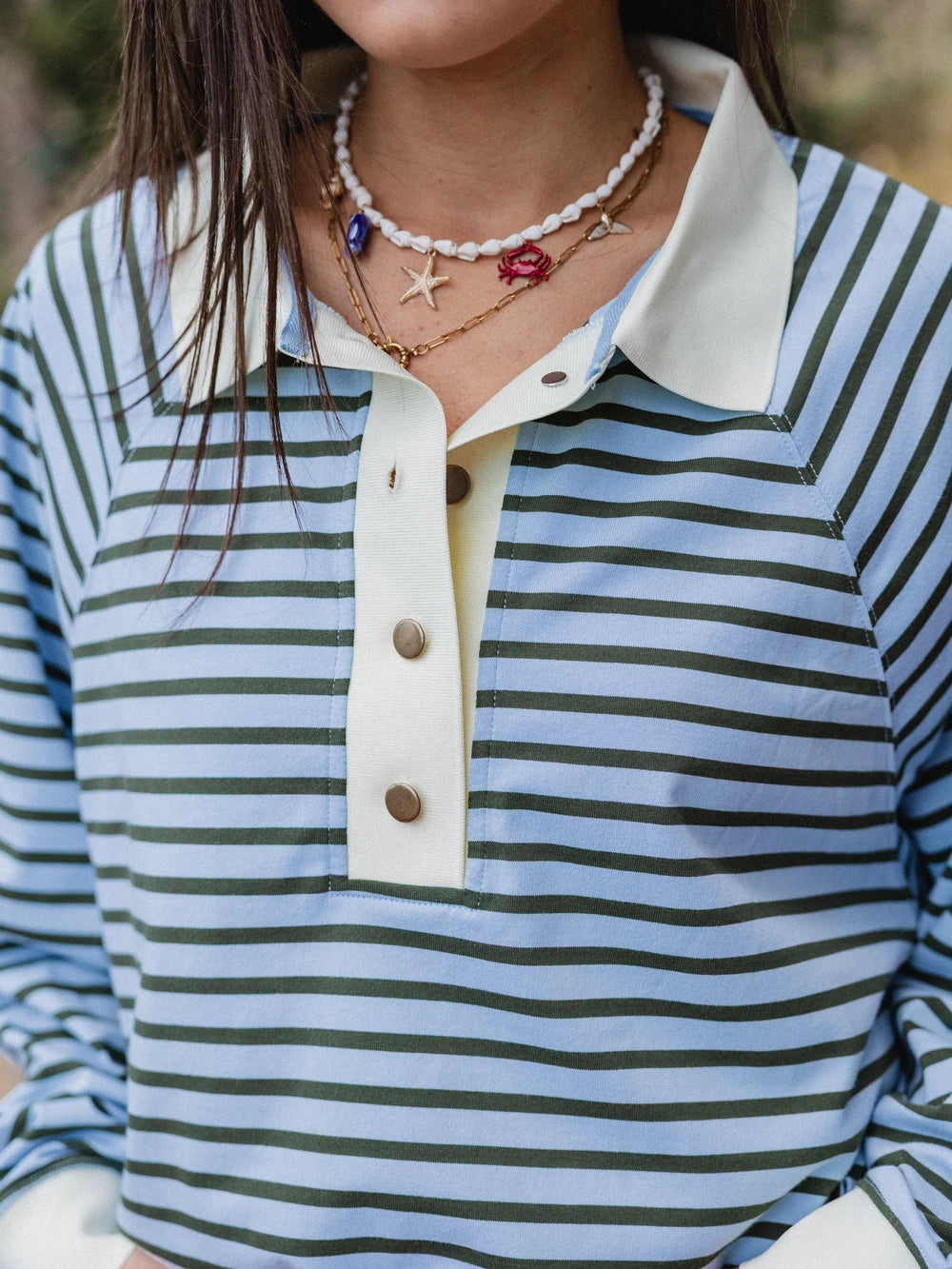 Light Blue Striped Oversized Polo