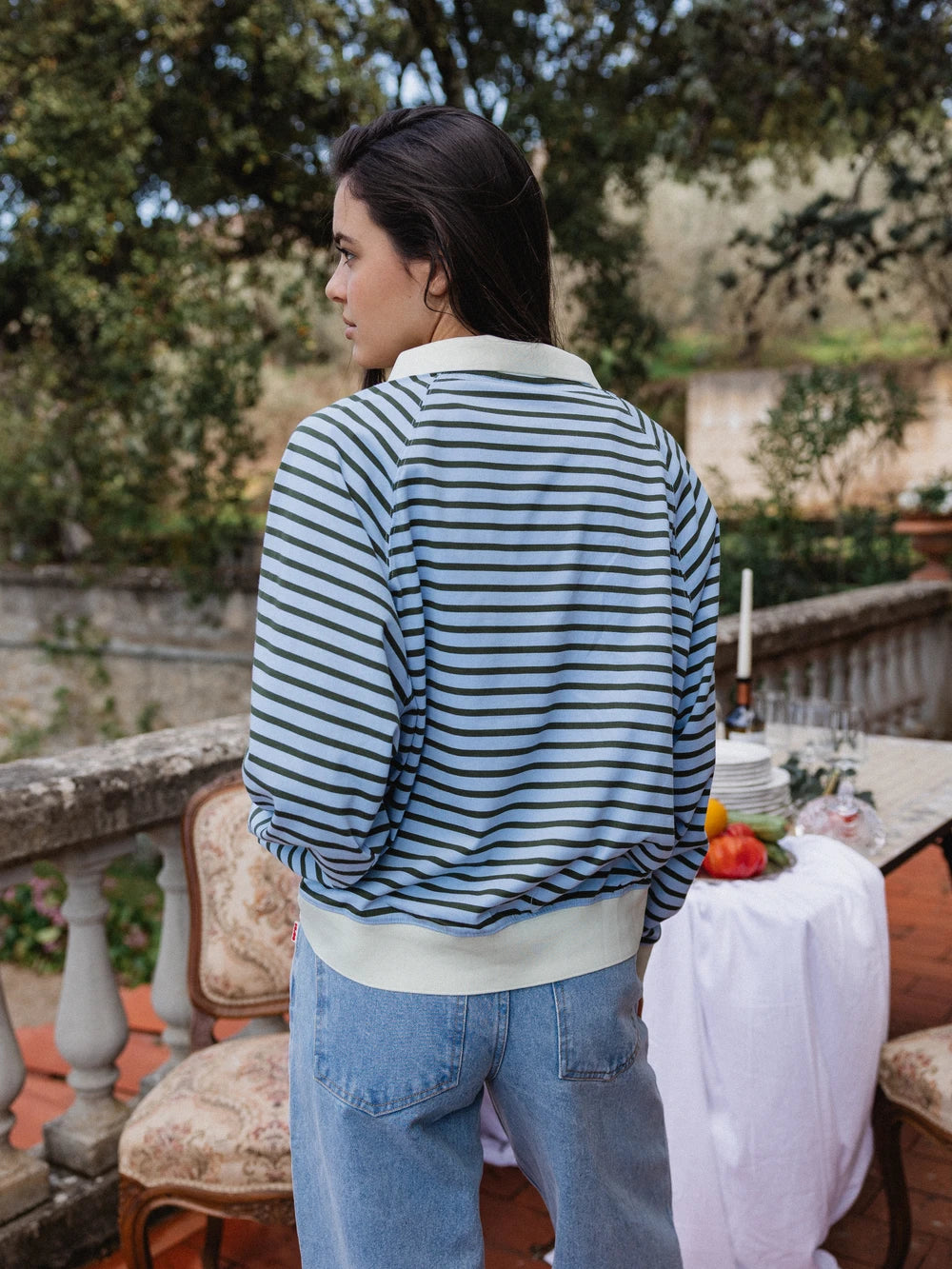 Light Blue Striped Oversized Polo