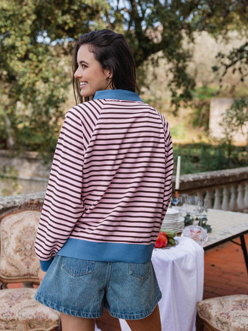 Pink Striped Oversized Polo