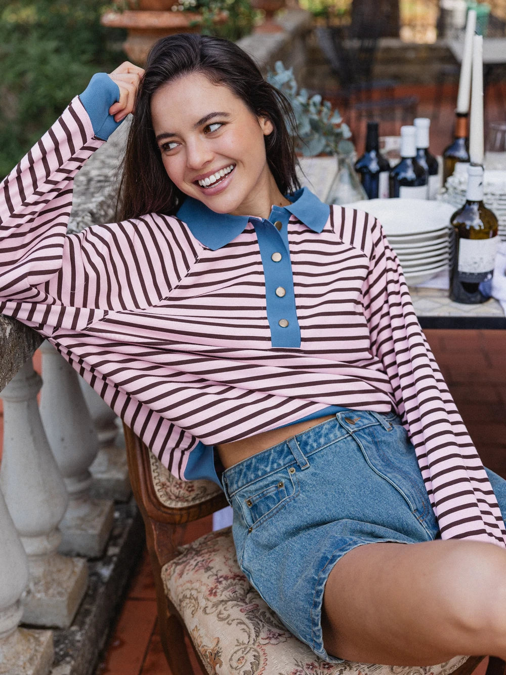 Pink Striped Oversized Polo