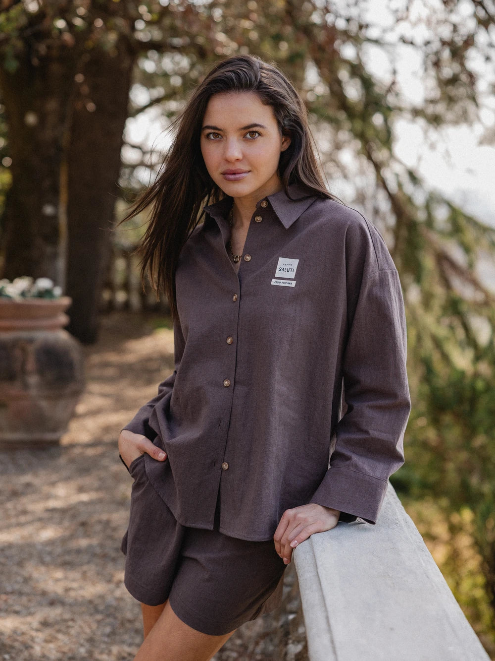 Brown Oversized Linen Blouse