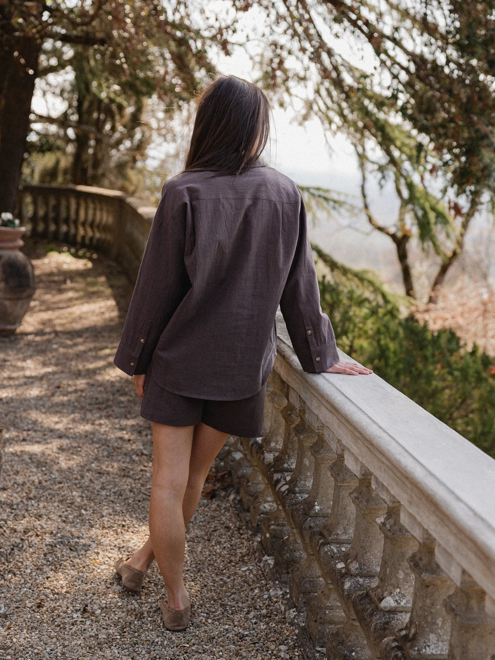 Brown Oversized Linen Blouse