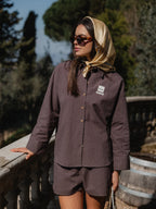 Brown Oversized Linen Blouse