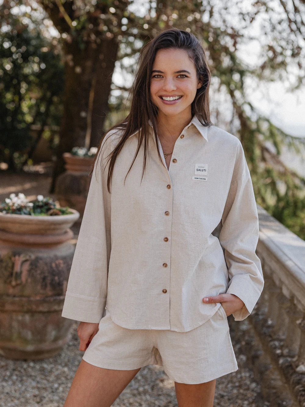 Beige Oversized Linen Blouse