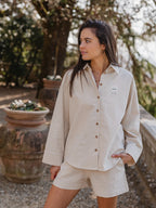 Beige Oversized Linen Blouse
