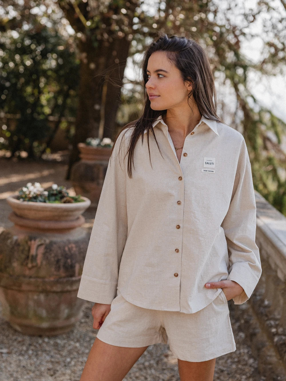 Beige Oversized Linen Blouse