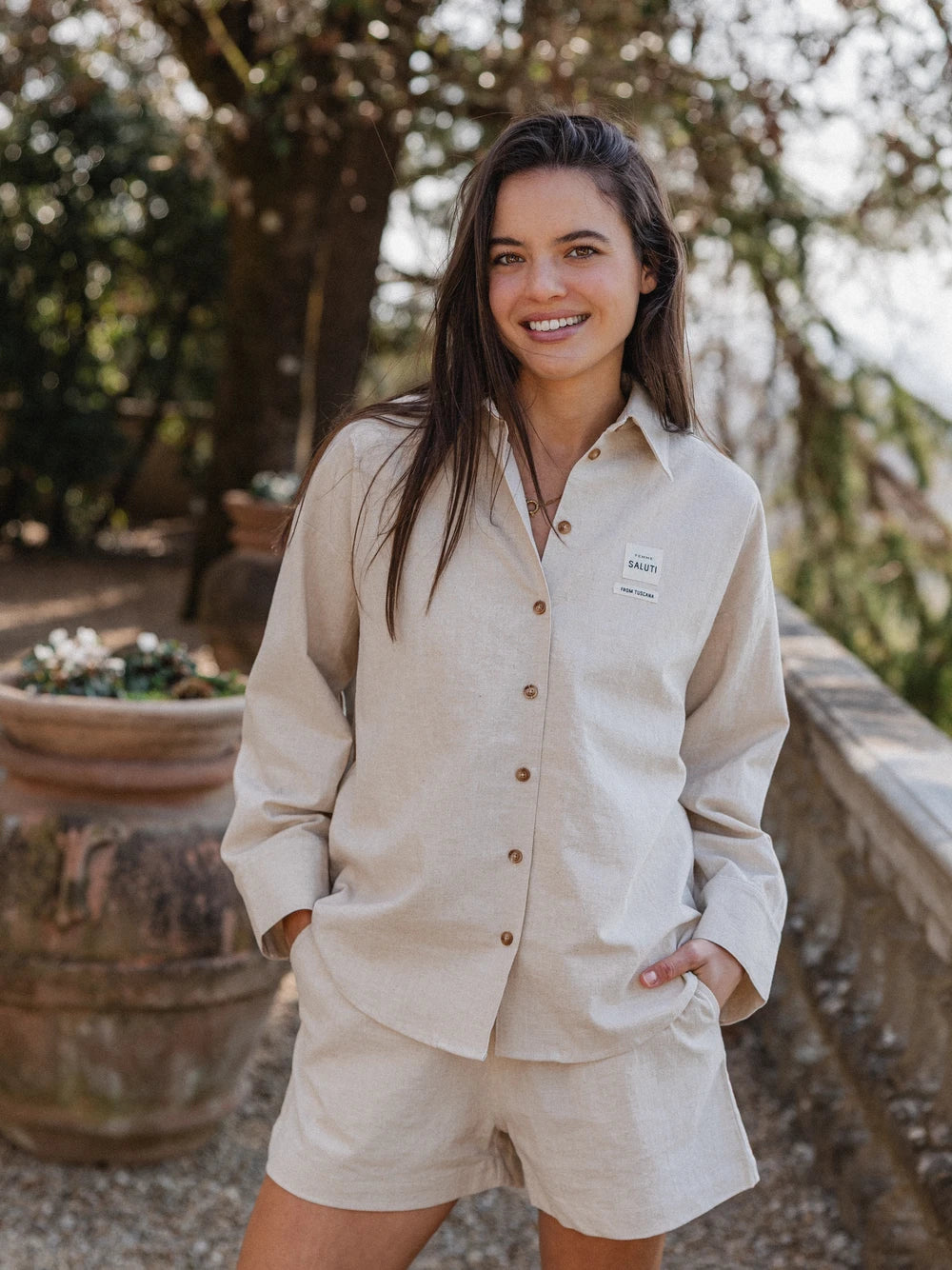 Beige Oversized Linen Blouse