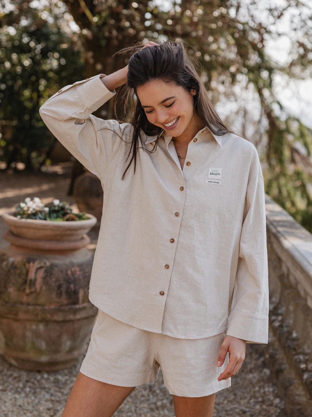 Beige Oversized Linen Blouse