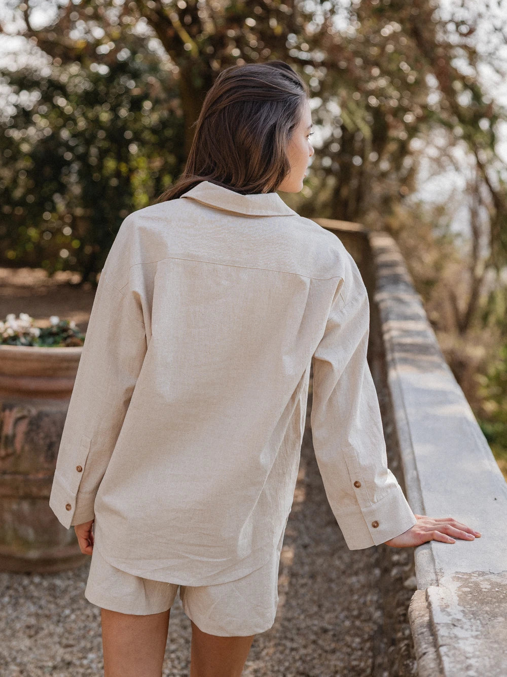 Beige Oversized Linen Blouse