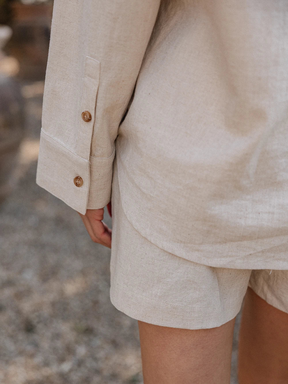 Beige Oversized Linen Blouse