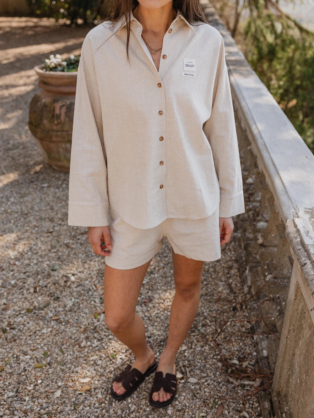 Beige Oversized Linen Blouse