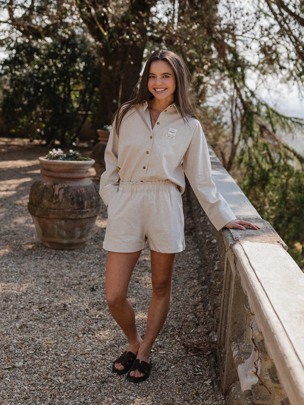 Beige Oversized Linen Blouse