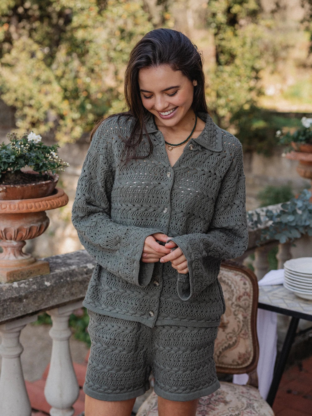 Green Crochet Cardigan