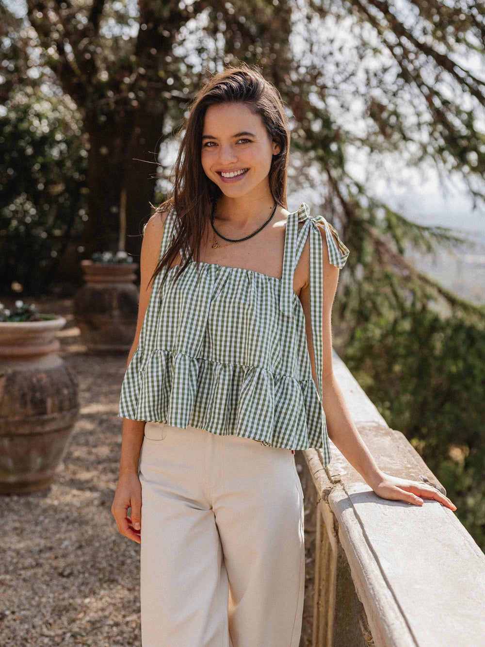 Green Gingham Ruches Top