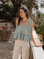 Green Gingham Ruches Top