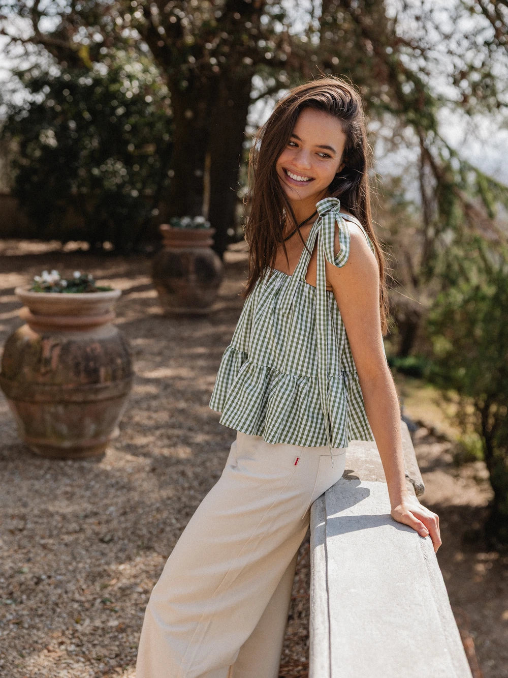 Green Gingham Ruches Top