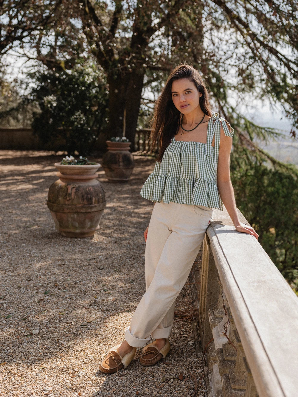 Green Gingham Ruches Top