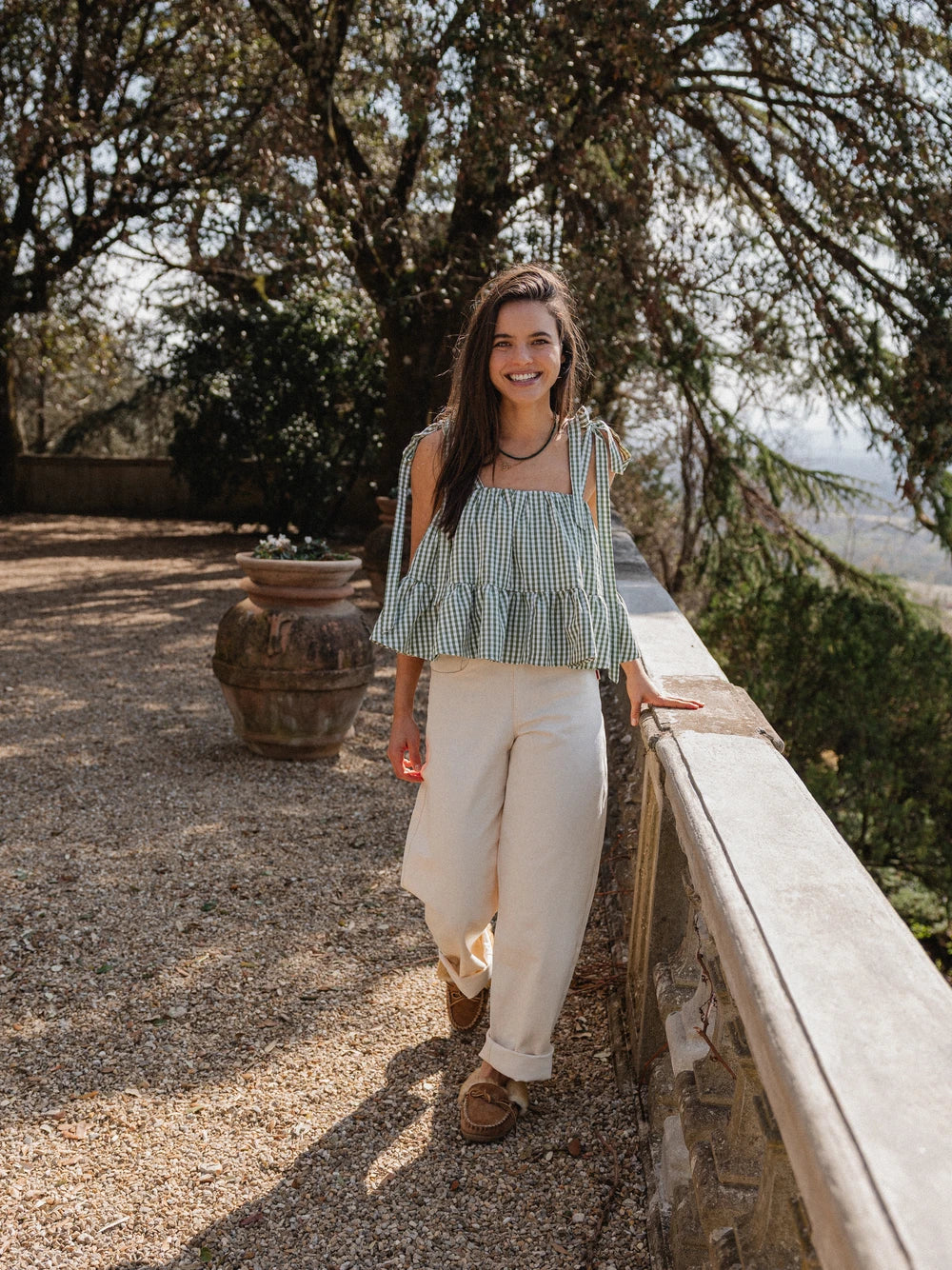 Green Gingham Ruches Top