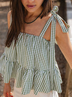 Green Gingham Ruches Top