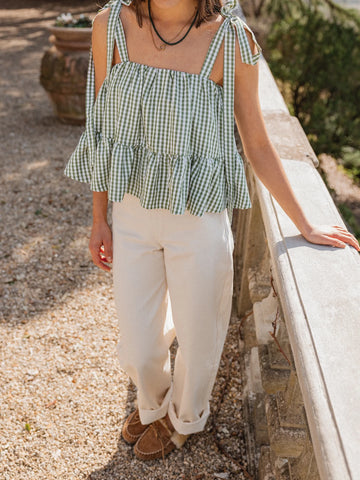 Green Gingham Ruffles Top