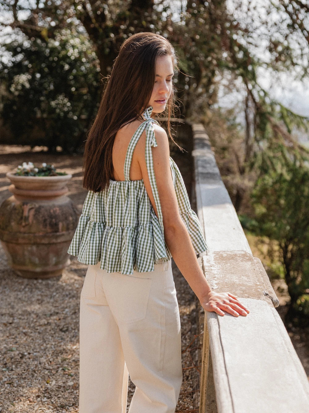 Green Gingham Ruches Top