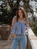 Navy Gingham Ruches Top