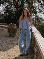 Navy Gingham Ruches Top