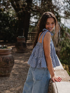 Navy Gingham Ruches Top