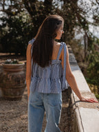 Navy Gingham Ruches Top