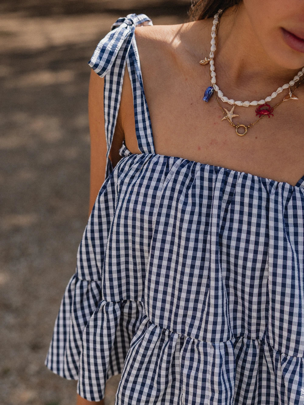 Navy Gingham Ruches Top