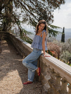Navy Gingham Ruches Top