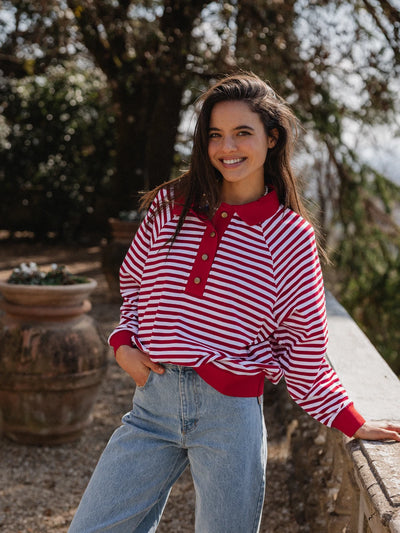 Red Striped Oversized Polo