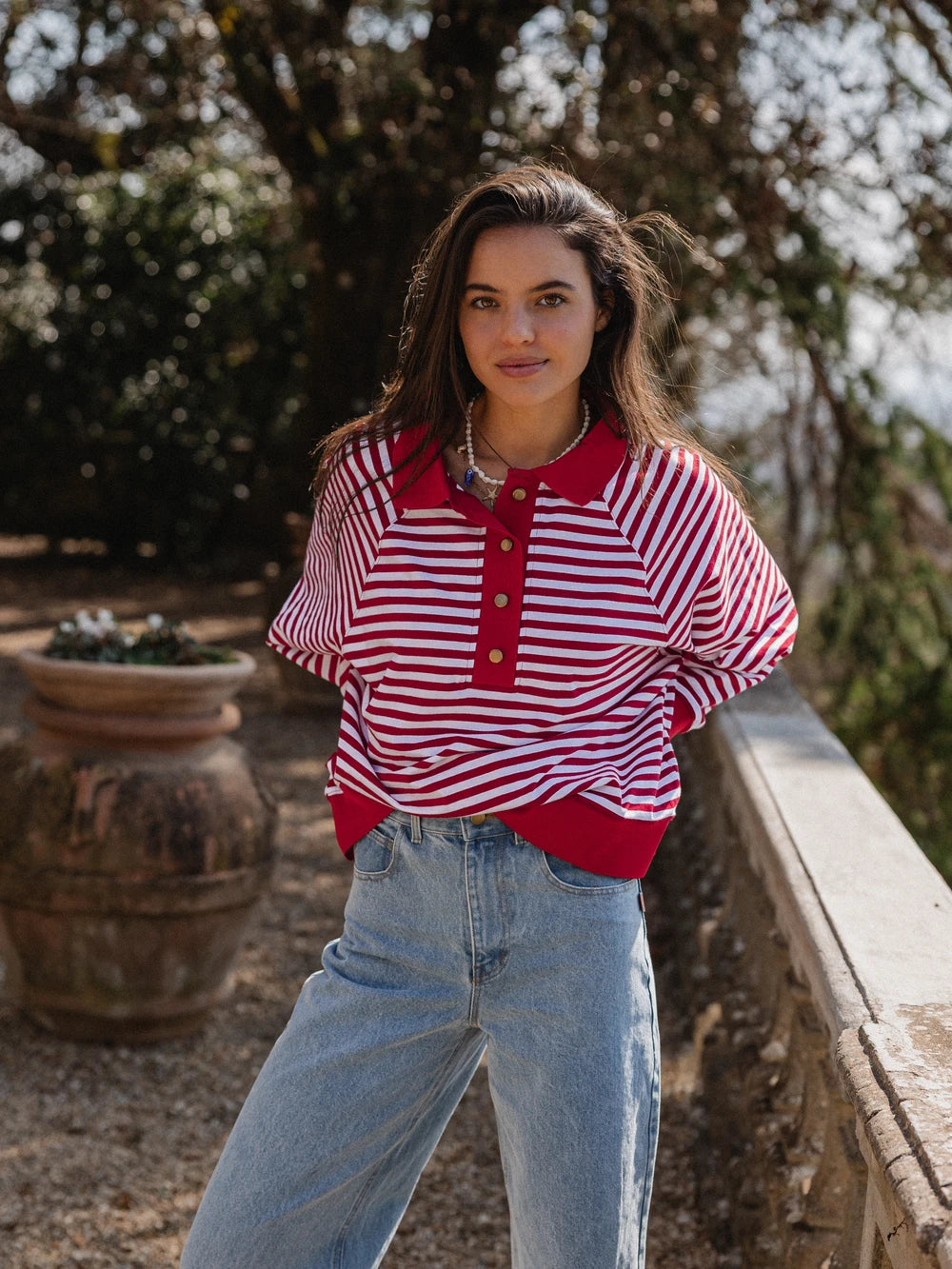 Red Striped Oversized Polo