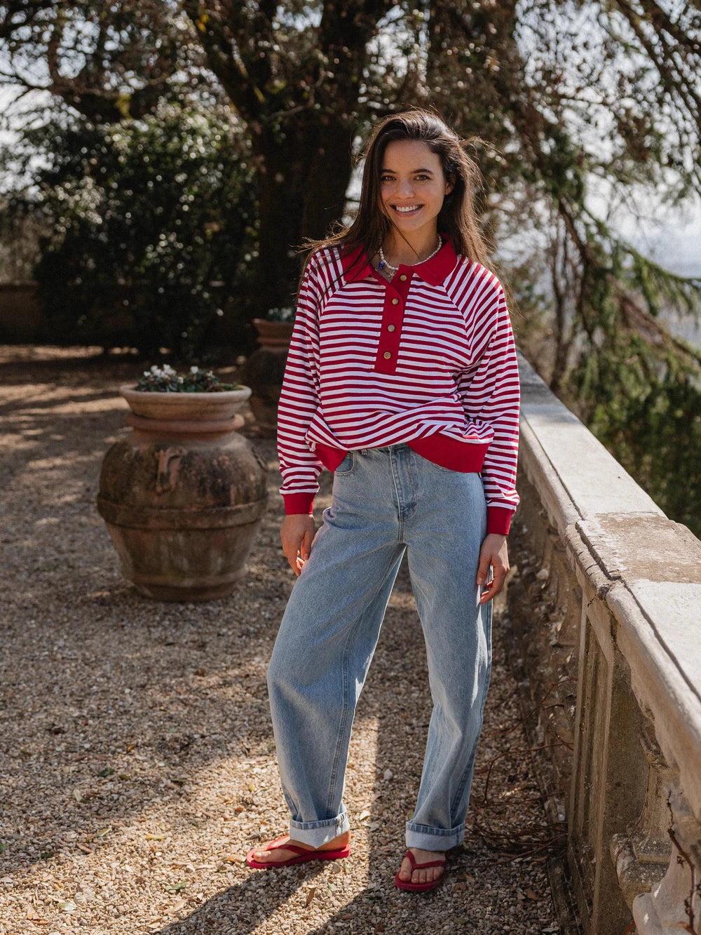 Red Striped Oversized Polo