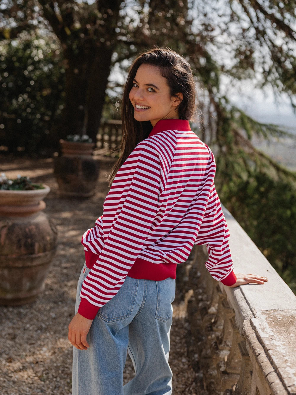 Red Striped Oversized Polo
