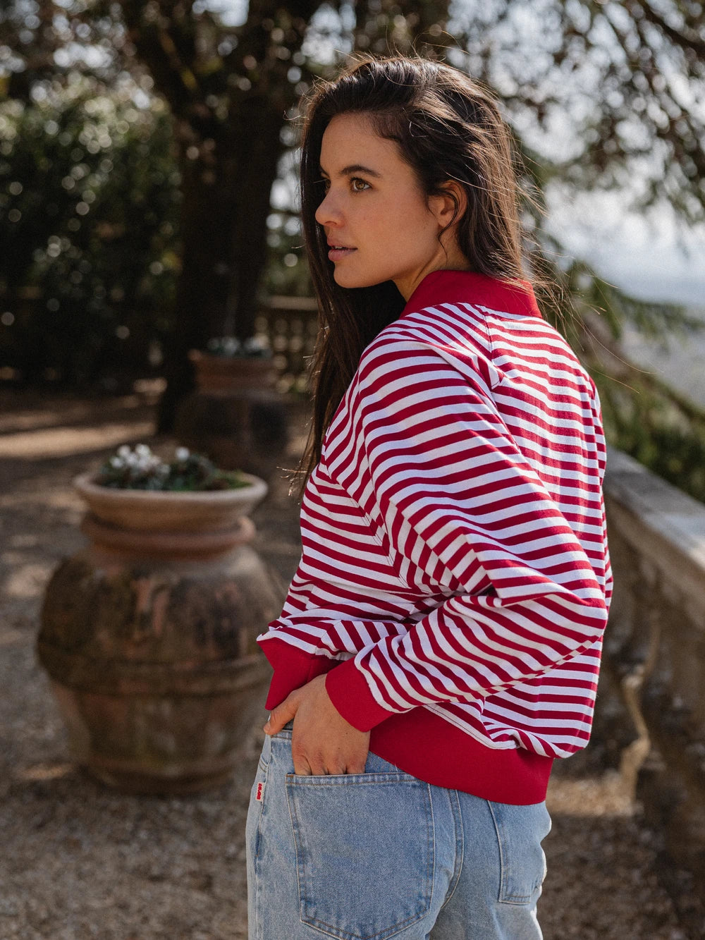 Red Striped Oversized Polo