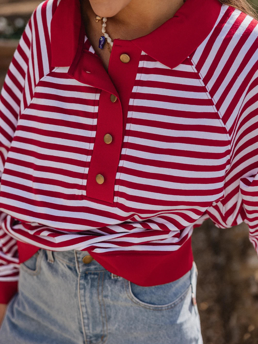Red Striped Oversized Polo