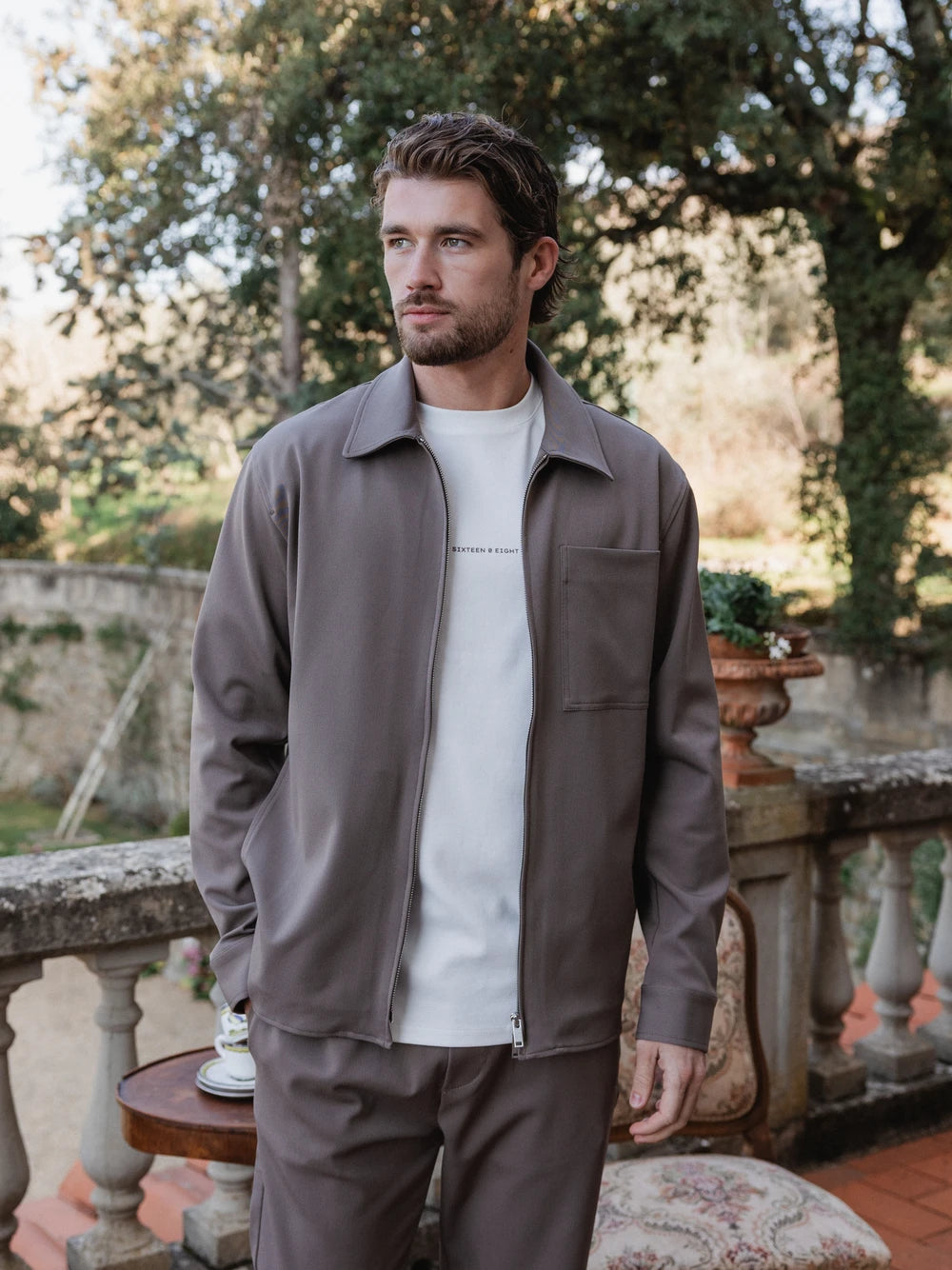 Taupe Classic Zip Overshirt