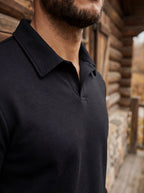 Black Jersey V-Neck Polo