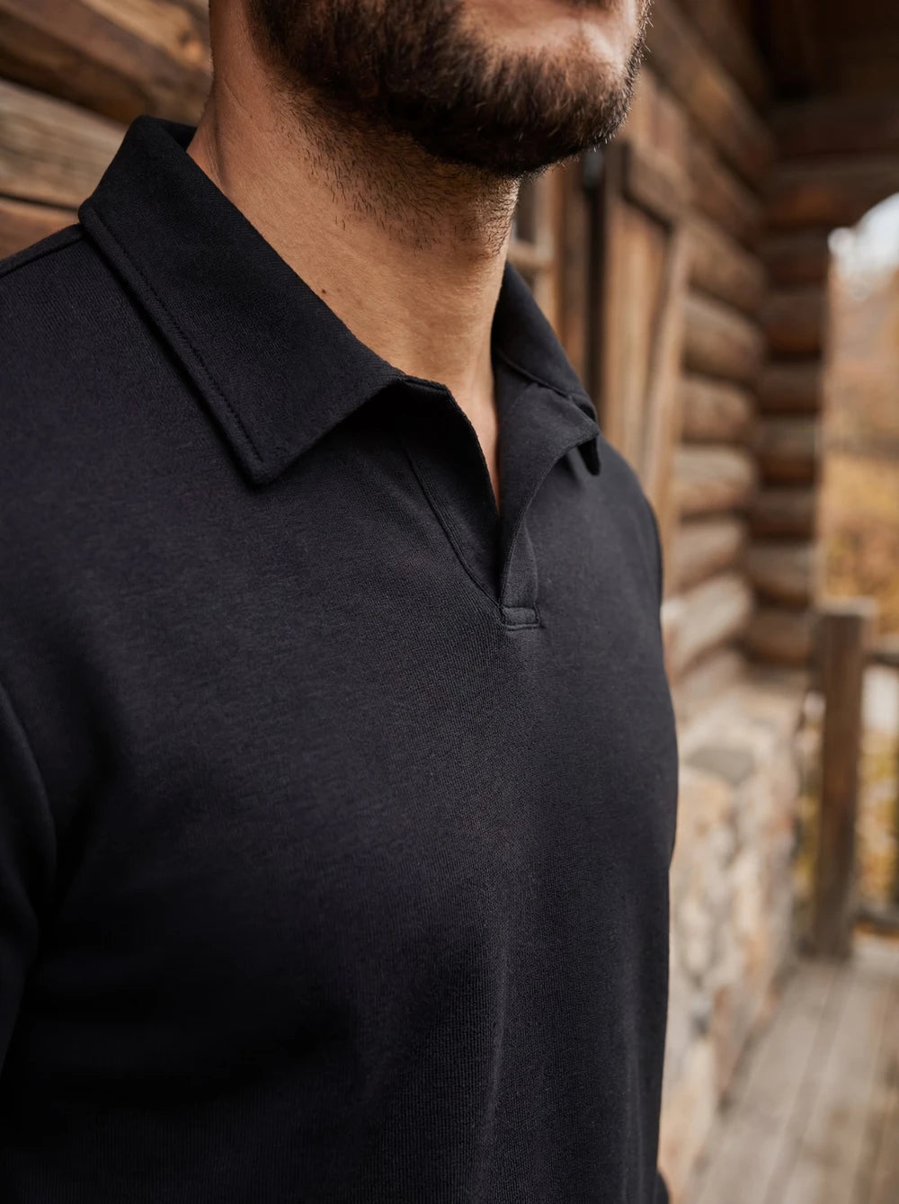 Black Jersey V-Neck Polo