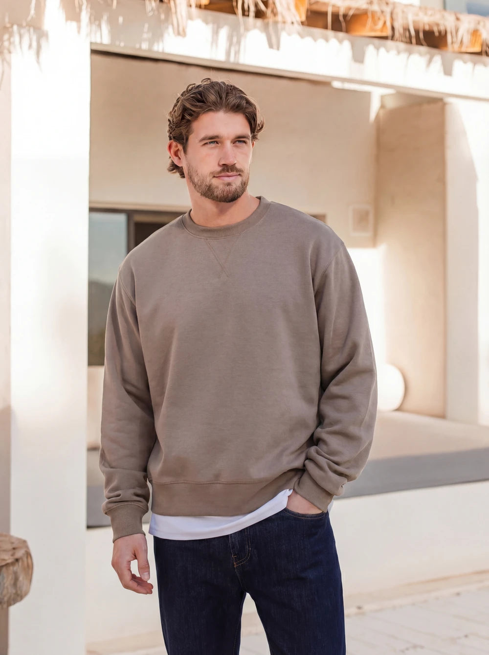 Brauner Oversize-Langarmpullover