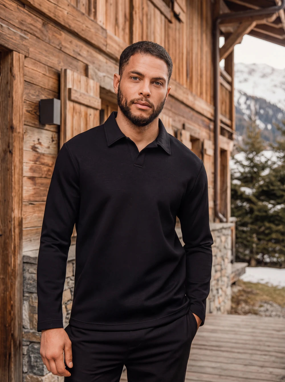Black Jersey V-Neck Polo