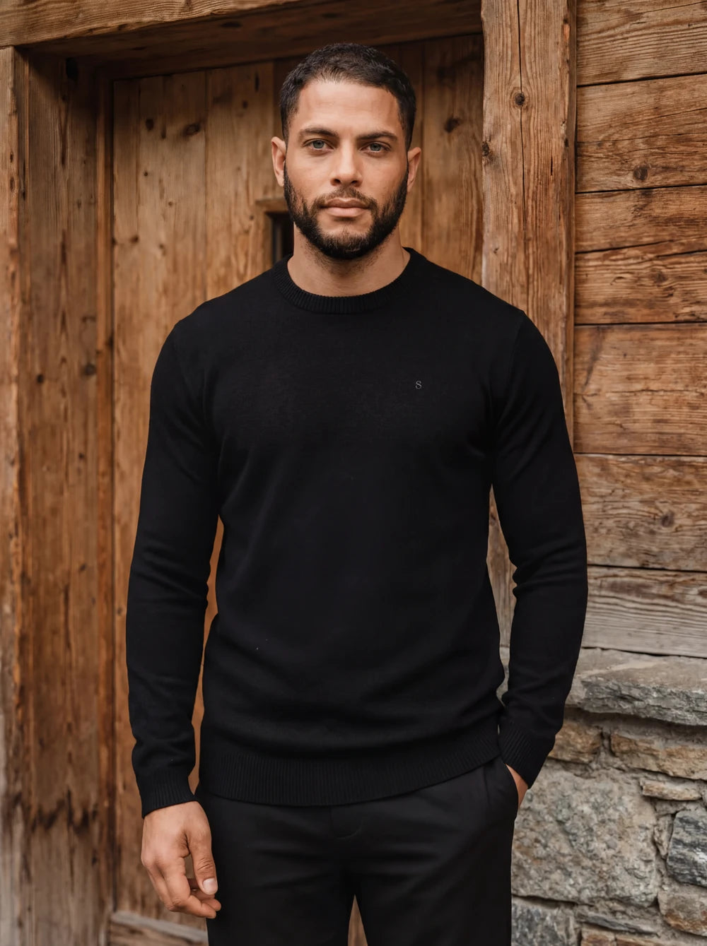 Black Wool Crewneck Pullover