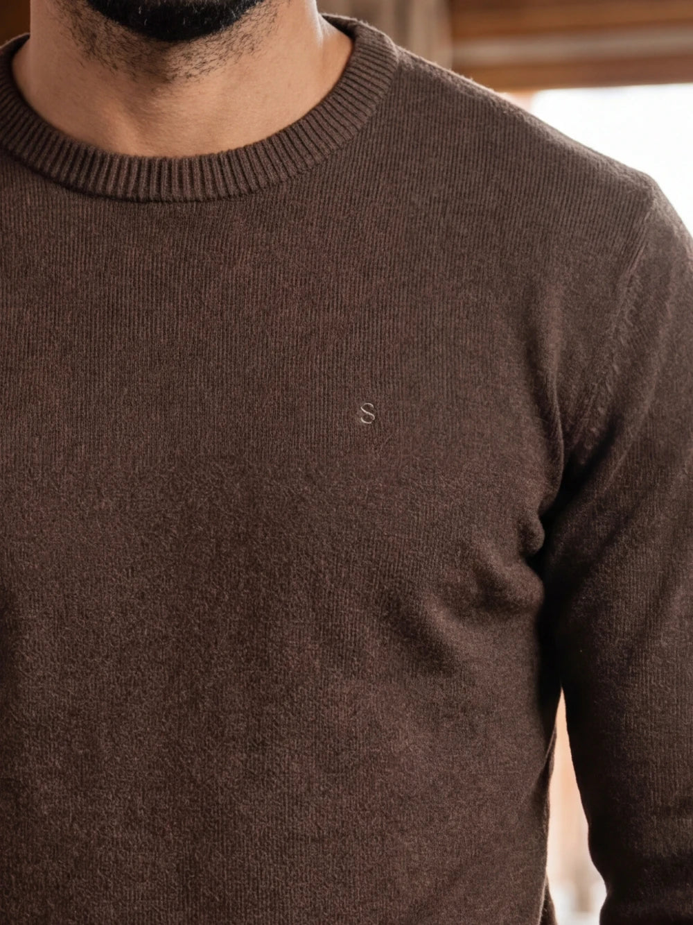 Brown Wool Crewneck Pullover