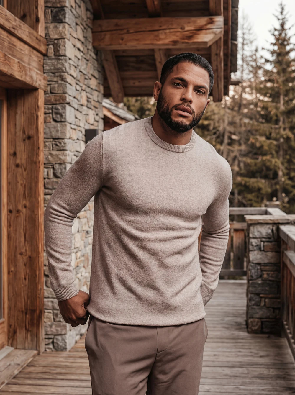 Beige Wool Crewneck Pullover Sample Sale