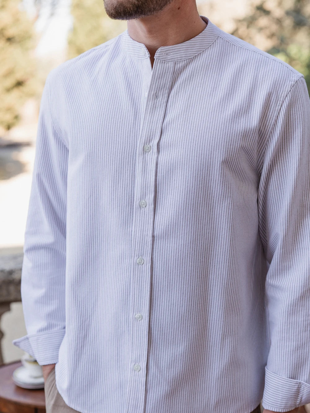 Beige Stripe Henley Shirt