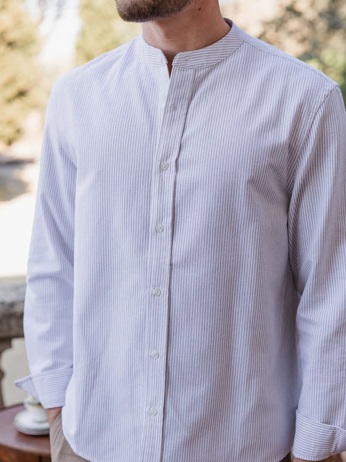 Beige Stripe Henley Shirt