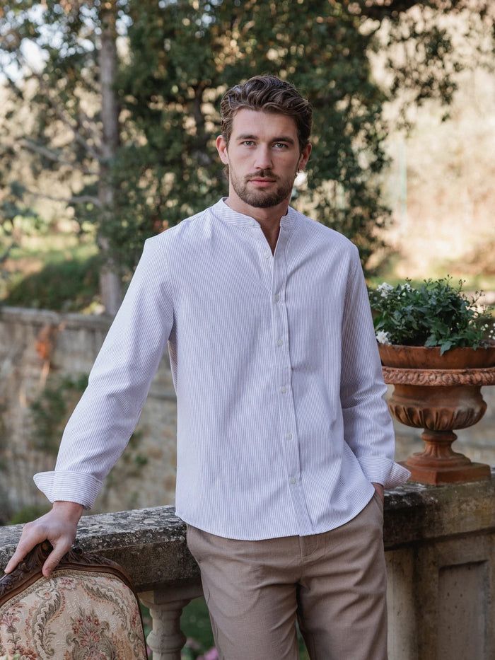 Beige Stripe Henley Shirt