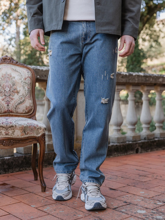 Vintage Washed Blue Damaged Denim Jeans